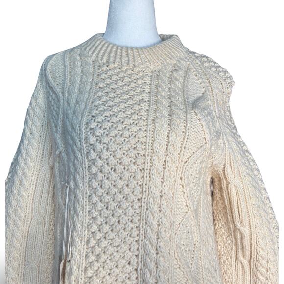 American Vintage Handknit Irish Fisherman Sweater Wool Aran Cable Cream Large - Picture 5 of 14
